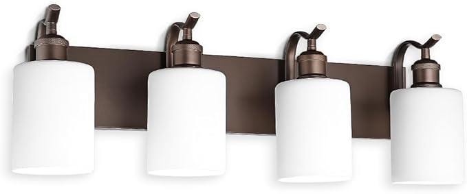 4 Light Bathroom Vanity Light, Morden Bathroom Lighting Fixtures Over Mirror Oil Rubbed Bronze Modern Wall Sconce with Milky White Frosted Shade ZCVL01ORBW-4