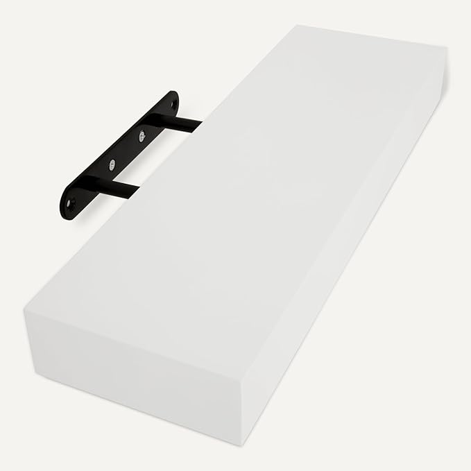 Amazon Basics Wood Floating Wall Shelves, Pack of 3, White, 15.8" x 5" x 1.8"