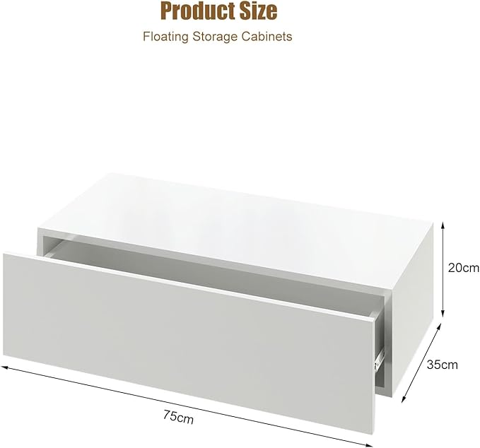 White Modern Floating Wall Mounted Nightstand with Drawer Storage Wood Bedside Table Small Wall Shelf for Bedroom Living Room