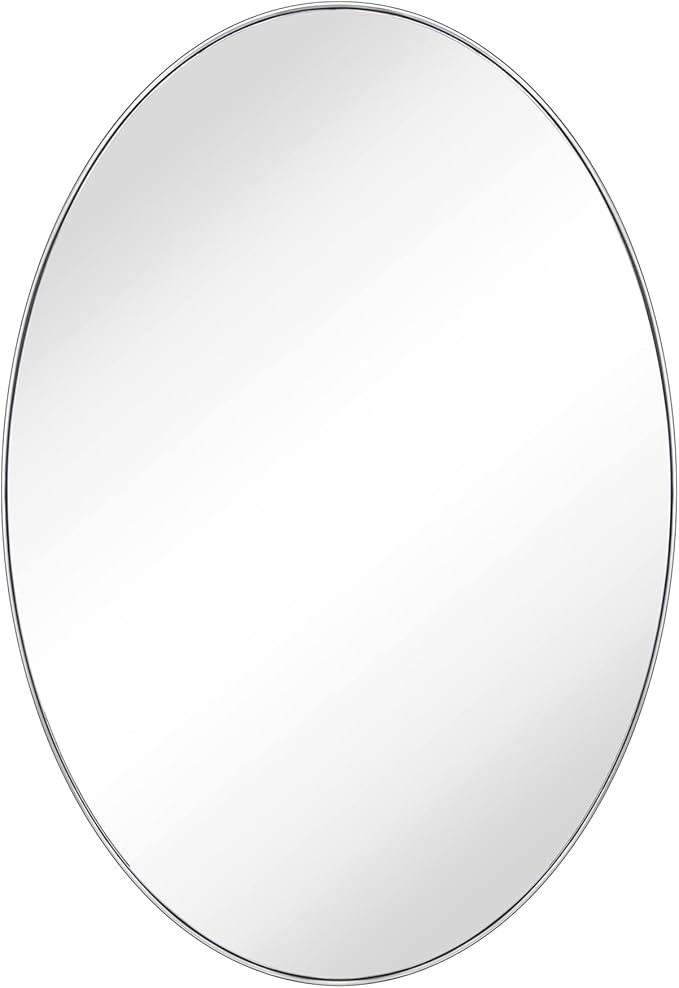 GRACTO Oval Chrome Metal Framed Bathroom Mirror for Wall in Stainless Steel Modern Farmhouse Bathroom Vanity Mirrors Wall Mounted 20x30''