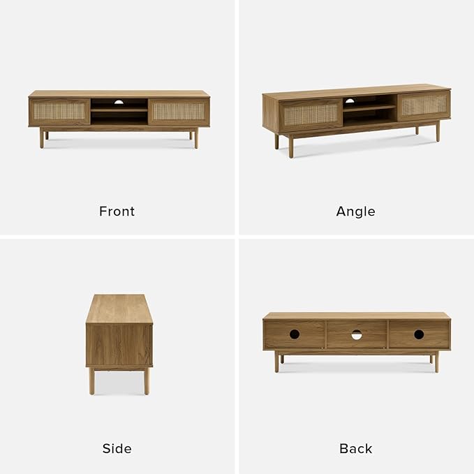 mopio Haylee TV Stand, Modern Farmhouse Television Stand for 55/60/65 inch TV, Natural Rattan Boho Entertainment Center with Storage, Media Console Credenza Table for Living Room, Bedroom (Oak 59")