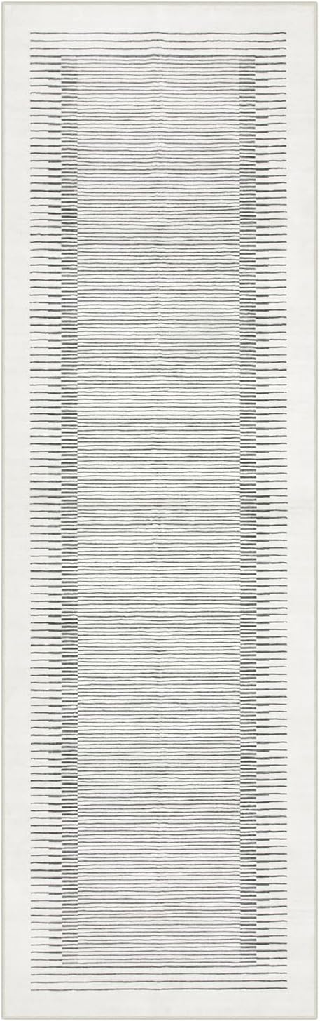 Morebes Modern White 2.5x8 Hallway Runner Rug, Berber Striped Kitchen Rugs Non Slip Washable Runner Rug, Soft Low Pile Indoor Floor Carpet for Bathroom Bedroom Laundry