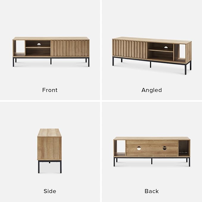 mopio Norwin TV Stand, Rustic Modern Industrial Television Stand for 60/65/70 inch TV, Fluted Entertainment Center with Storage, Wood Media Console Credenza Cabinet Table (Oak 64" TV Stand)