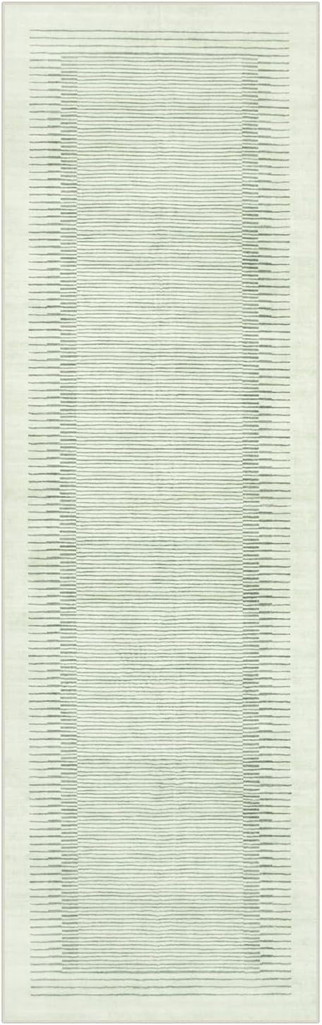 Morebes Modern Green Rug Runners for Hallways 2.5x8, Washable Kitchen Runner Rug Non-Slip, Striped Soft Low Pile Ultra-Thin Carpet for Bathroom Bedroom Nursery (2.5'x8',Sage Green)