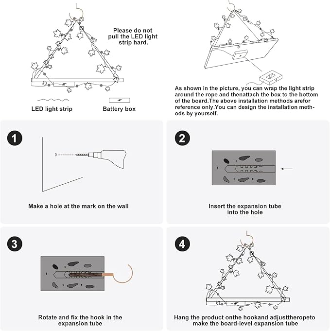 Triple Artificial White Flower Garland with LED-Strip Wall Hanging Shelves Set of 2, Boho Shelves for Wall Décor, Macrame Wall Shelf for Bedroom Bathroom Living Room Kitchen (No Battery Included)