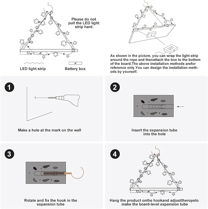 RICHER HOUSE Artificial Ivy LED-Strip Wall Hanging Shelves Set of 2, Macrame Shelf no Drilling for Living Room Decor, Bedroom, Kitchen, Wood Hanging Plant Shelves for Wall Dรฉcor