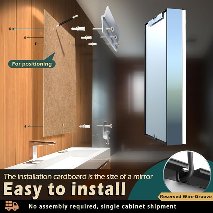 KWW LED Lighted Bathroom Medicine Cabinet with Sockets & USBs, Defogger, Dimmable, 3 Color Light Makeup Mirror, Easy to Install, Wall Mounted Cabinet (Left Hinge, 21 * 34)