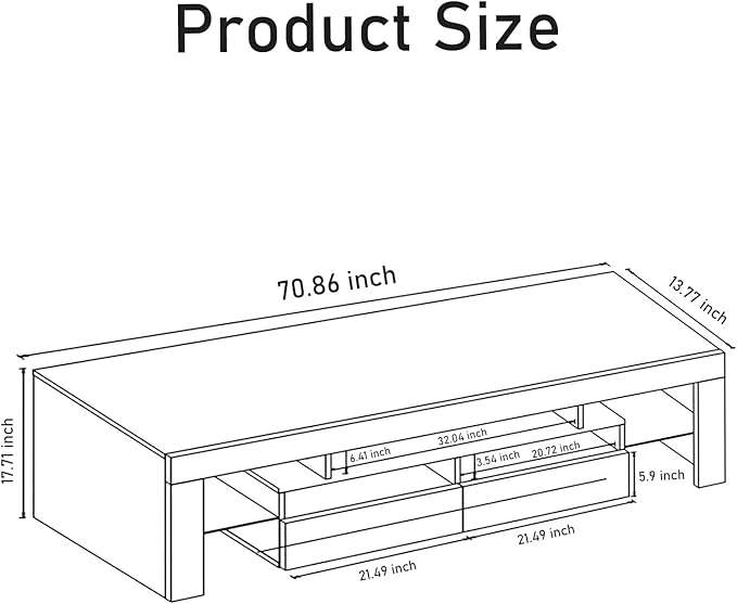 St.Mandyu LED TV Stand for 65/75/85 inch TV, High Glossy Modern Entertainment Center with Drawer and Led Lights, Television Table Media Console for Living Game Room Bedroom(Black)