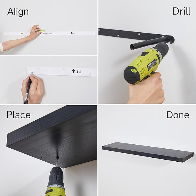 BAYKA Floating Shelves, 36 inch Wall Mounted Rustic Wood Shelves for Bathroom, Bedroom, Living Room, Kitchen, Office, Hanging Shelf for Books/Storage/Decor(Black,Set of 2)