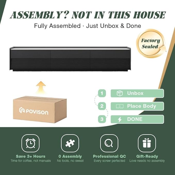 POVISON Fully-Assembled Mid Century TV Stand with Adjustable LED Lights, Wood Media Console with 6 Drawers for 85-inch TVs, Modern Entertainment Center with Storage for Living Room