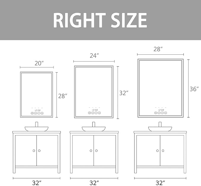 24 x 32 Inch Large Bathroom Mirror with Lights for Wall Big Anti-Fog Led Lighted Wall-Mounted Vanity Mirrors Dimmable Back-lit Makeup Mirror (24" x 32")