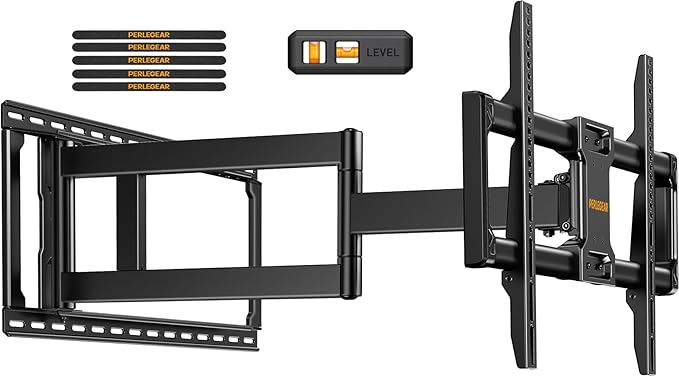 Perlegear Long Arm Full Motion TV Wall Mount for 42–90 Inch TVs up to 150 lbs, 40″ Long Extension, Pre-Assembled Corner TV Mount with Full Swivel, Tilt, Fits 8″/12″/16″/24″ Studs, Max VESA 800x400mm