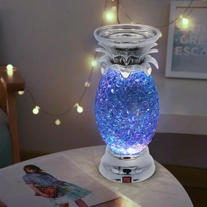 YAKii 9.5" Pineapple LED Color Changing Shine Lamp,Swirling Water Waves Lamp Kid Safe Battery/USB Cable Operated,Table Lamp Candle Holder Table Decoration Silver(Pack of 2)