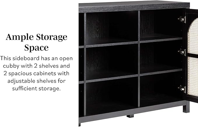 Walker Edison Sasha 2-Door Sideboard Buffet with Arched Rattan Panels, 58 Inch, Black