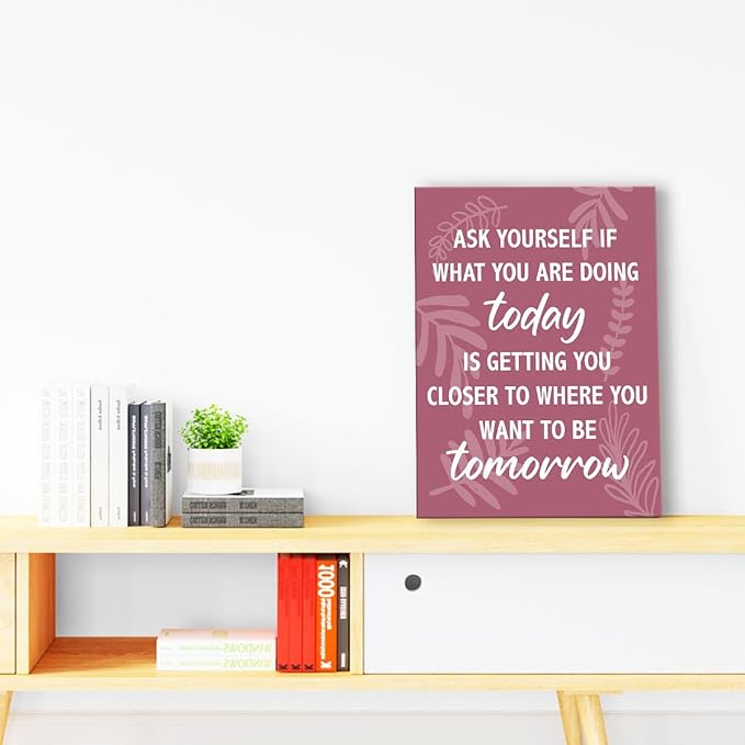 Inspirational Wall Art For Office,Ask Yourself What You Are Doing Today Canvas Paintings Framed For Home Office Workplace Wall Art Decor