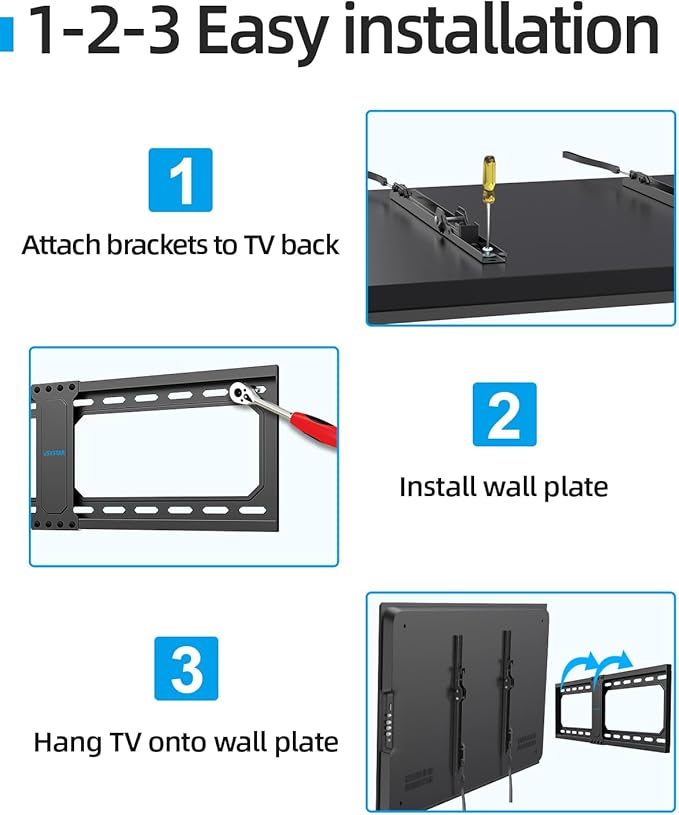 Tilt TV Wall Mount Fits 16-24" Studs, Holds 37-82" TVs up to 132 lbs, Max VESA 600x400mm - by USX STAR