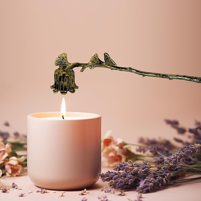 Candle Snuffer, Candlesnuffers Wick Snuffer Candle Extinguisher Accessory for Putting Out Extinguish Candle Wicks Flame Safely, Ginkgo Leaf Design Retro Gold