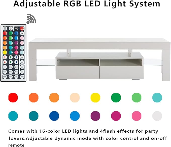 St.Mandyu LED TV Stand for 60/65/70 inch TV, High Glossy Modern Entertainment Center with Drawer and Led Lights, Television Table Center Media Console for Living Game Room Bedroom, White