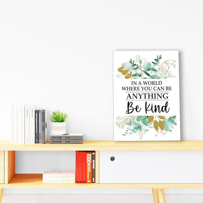 Gwisml In A World Where You Can Be Anything Wall Decor,Inspirational Quotes Rustic Plant Themed Canvas Frame Paintings For Office Home Workplace Wall Art Decor