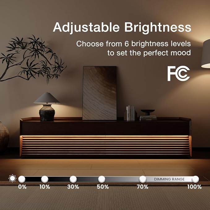 POVISON Fully-Assembled Mid Century Modern TV Stand, 78.74" Wood Media Console with Adjustable LED Light, Entertainment Center with Storage for Living Room