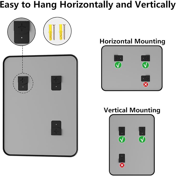 Bathroom Mirror, 30X40 Inch Black Metal Framed Mirror for Bathroom, Tempered Glass, Anti-Rust, Rounded Rectangle Mirror for Restroom, Bedroom, Black