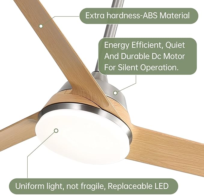 Sofucor 52 Inch Ceiling Fans with Lights and Remote Modern Outdoor Ceiling Fan with ABS 3 Blades Large Airflow 6000CFM, 6 Speeds, Dimmable 3-Color LED,Timer,Quiet DC Motor for Bedroom/Farmhouse/Indoor