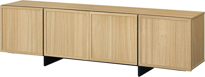WAMPAT Modern TV Stand for 80 inch TV, Entertainment Center with 4 Door Closed Storage and T-Shaped Wood Legs, Media Console Cabinet for Living Room, Oak