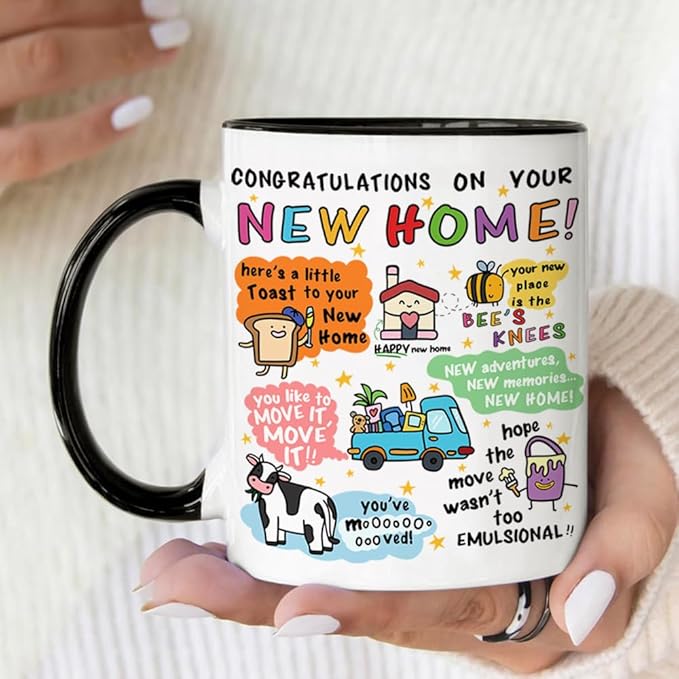 Funny Housewarming Coffee Mug Gift for New Home/Apartment, Unique Congratulations Cup for New Homes, First Home Present for Friends Family Couples, Cute Ceramic Mugs for Moving Celebration 11oz