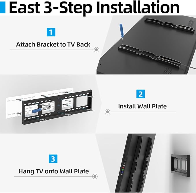 Heavy Duty TV Wall Mount for 55-100 inch Large TVs up to 200 LBS & 800x600 mm Vesa, Ultra Slim Fixed TV Mount, Low-Profile TVS Bracket, 16" 24" 32" Wood Stud, Fit Most 65+ 75+ 85 86 90 98 100 TVs