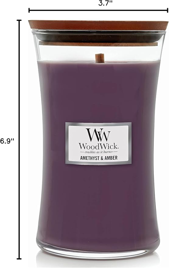 WoodWick Amethyst & Amber Gifts for Women and Men, 21.5 oz Large Hourglass Candle with Crackling Wick