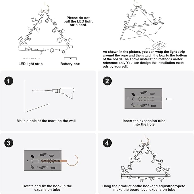 RICHER HOUSE Artificial Ivy LED-Strip Wall Hanging Shelves, Macrame Shelf for Bedroom Bathroom Living Room Kitchen, Wood Hanging Plant Shelves for Wall Décor