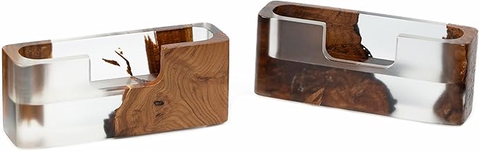 RWA Business Card Holder – Luxury Square Desk Organizer, Stylish Office Decor, Slim Card Holders - Wood & Epoxy Card Display Stand for Men and Women, Office Desk Accessories - SMART, transparent