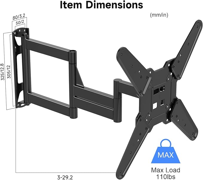 Suptek 30” Long Arm Full Motion TV Wall Mount for 32-65 Inch TVs – Articulating Corner Bracket, Swivel & Tilt, Max VESA 400x400, Holds up to 110 lbs, A7M