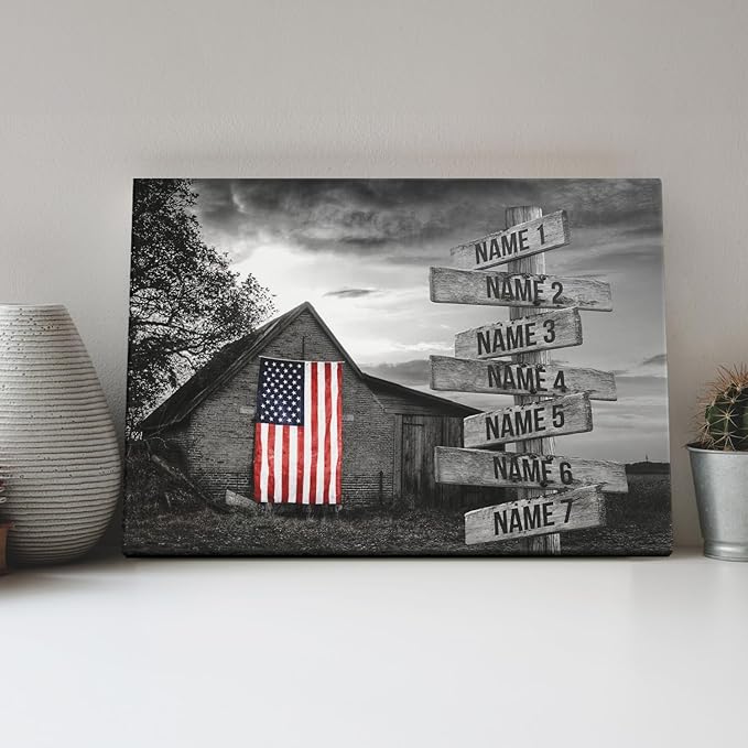 Dem Canvas Personalized Family Canvas, American Barn, Personalized Street Signs with Names Family Canvas Wall Decor