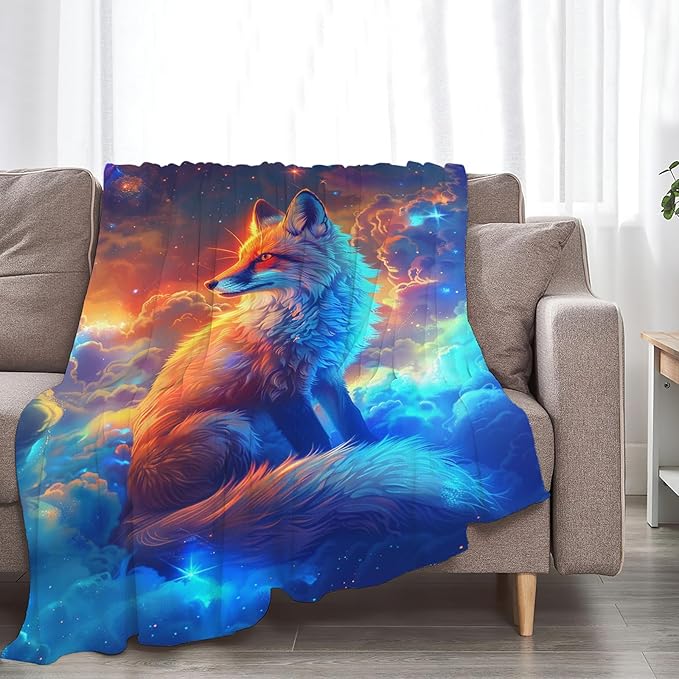 Tijuboni Fox Throw Blanket Fox Gifts for Girls Boys Women Men Kids Adults Soft Flannel Fleece Blanket for Couch Sofa Bed Home Decor 50"x60"