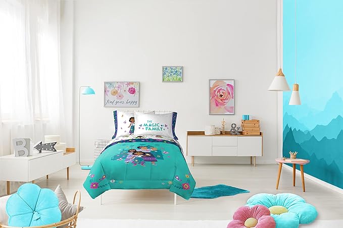 Jay Franco Disney Encanto Sister Magic 5 Piece Full Bed Set - Includes Reversible Comforter & Sheet Set - Super Soft Fade Resistant Polyester (Official Disney Product)