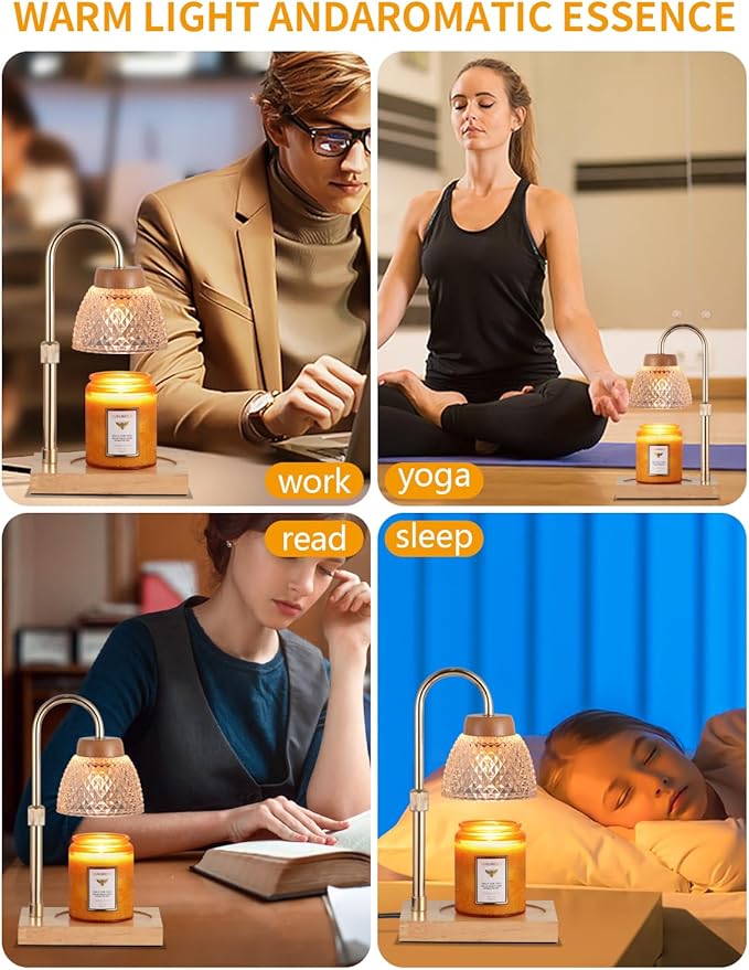 Dimmable Candle Warmer Lamp with Timer, Electric Wax Melt Warmer for Jar Scented Candles Adjustable Height, Mothers Day Birthday Gifts for Women Mom Grandma Home Offices Decor, with 2 Bulbs(Gold)