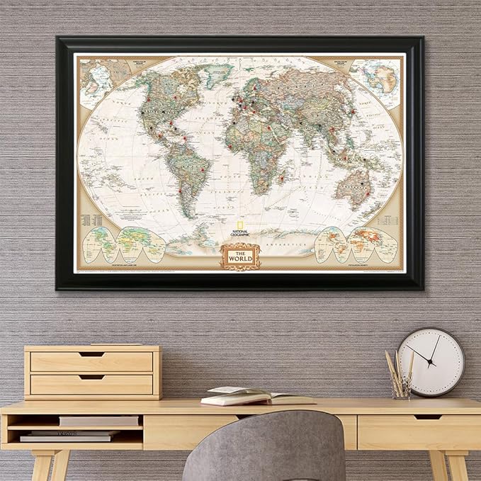 Push Pin Travel Maps Customizable Wall Art - Executive World - Black Frame - Framed Pin Map, Includes 150 Pins - Handcrafted in USA - 27.5" x 39.5"