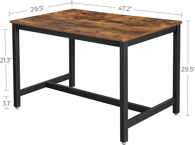 VASAGLE ALINRU Dining Table for 4 People, Kitchen Table, 47.2 x 29.5 x 29.5 Inches, Heavy Duty Metal Frame, Industrial Style, for Living Room, Dining Room, Rustic Brown and Black UKDT75X