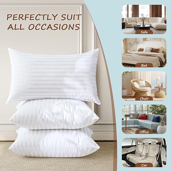 Artscope Synthetic Down Pillow Insert, 24x24 Down Alternative Throw Pillow Insert. Ultra Soft Fluffy Sleeping Pillow with 100% Cotton Cover, Decorative Pillows-Striped