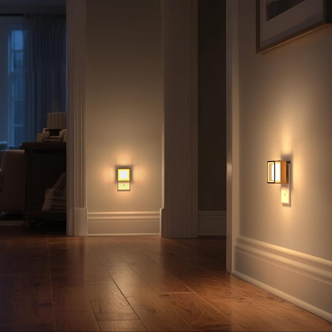DORESshop Night Light, Night Lights Plug into Wall,2 Pack 3000K LED Nightlight with Adjustable Brightness, Automatic Night Light Plug in with Light Sensor for Bathroom Hallway Room Decor, Gold