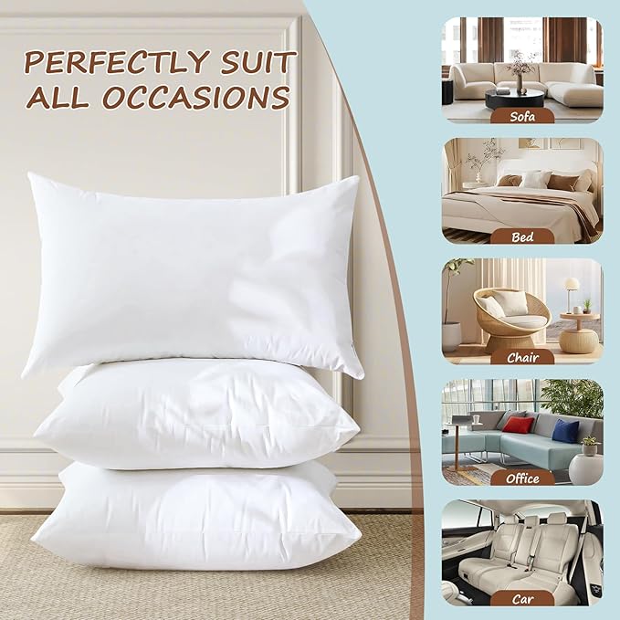 Artscope Synthetic Down Pillow Insert, 16x16 Down Alternative Throw Pillow Insert. Ultra Soft Fluffy Sleeping Pillow with 100% Cotton Cover, Decorative Pillows-White.