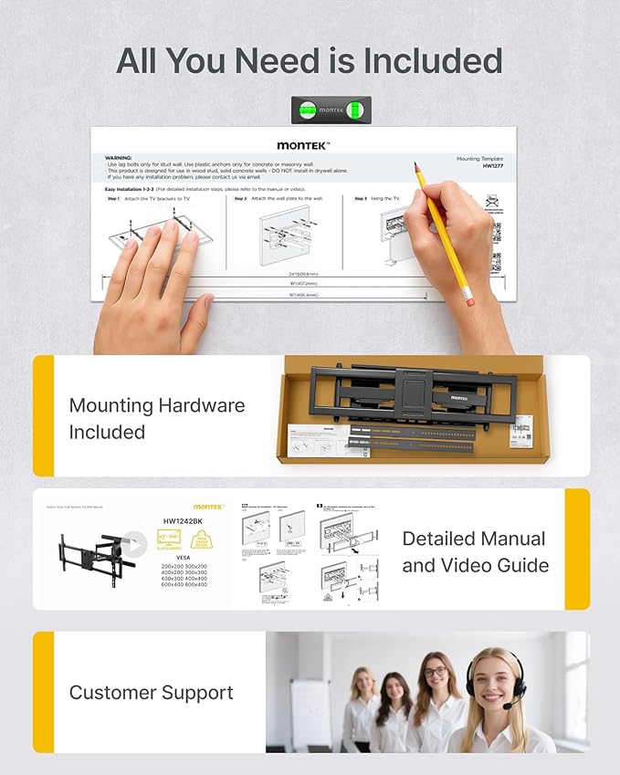 monTEK Heavy Duty XXL Full Motion TV Wall Mount for 60-120 inch Extra Large TVs, Holds 265 lbs, Max VESA 900x600, 27.7" Extension, Swivel & Tilt, Preassembled, Fits 12–24" Studs, LED/LCD/OLED 4K/8K