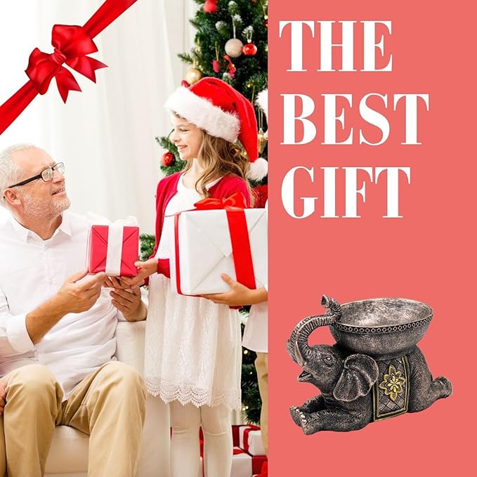 Elephant Decor Resin Sculpture with Tray – Antique Style Animal Figurine for Home, Office, Bookshelf, TV Stand – Unique Gift for Women, Moms, Friends(Copper Elephant Tray)