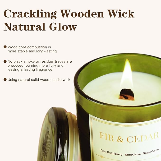2 Pack Wood Wick Scented Candle Gift Set –Balsam Fir & Cedarwood Natural Soy Wax Candles with Individual Gift Boxes,Long Lasting 22.6 oz Aromatherapy Candles for Home Decor, Christmas&Holiday Gifts