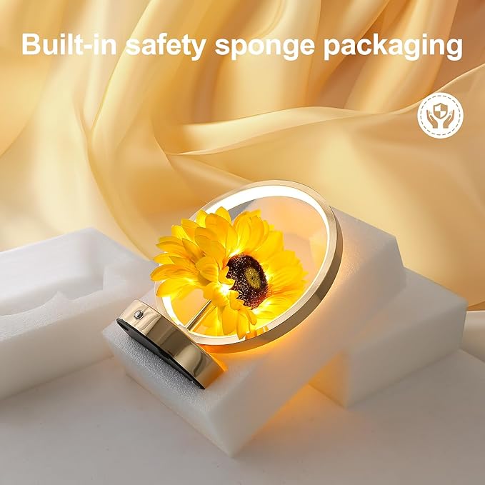Sunflower Birthday Gifts for Women Mom,Sunflowers Flower Touch Lamp,Rechargeable Cordless 3 Way Dimmable Small Night Light for Living Room,Bedroom,Office Home Decor Thank You Gifts-Yellow