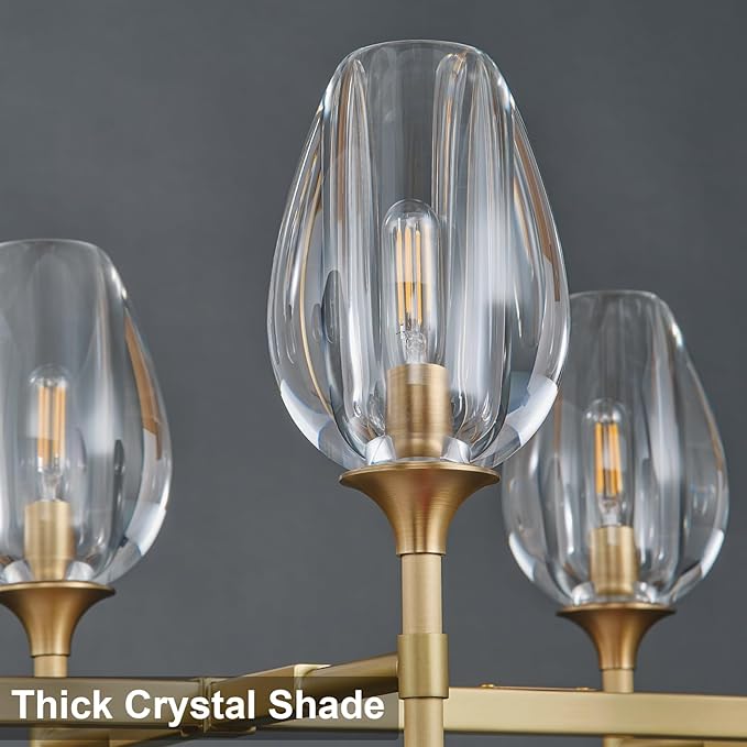 Crystal Chandelier, 52in Gold Tulip Rectangle K9 Crystal Chandelier, 8 Lights Brass Pendant Ceiling Light for Dining Living Room Bedroom Entryway, E12 Bulbs Included