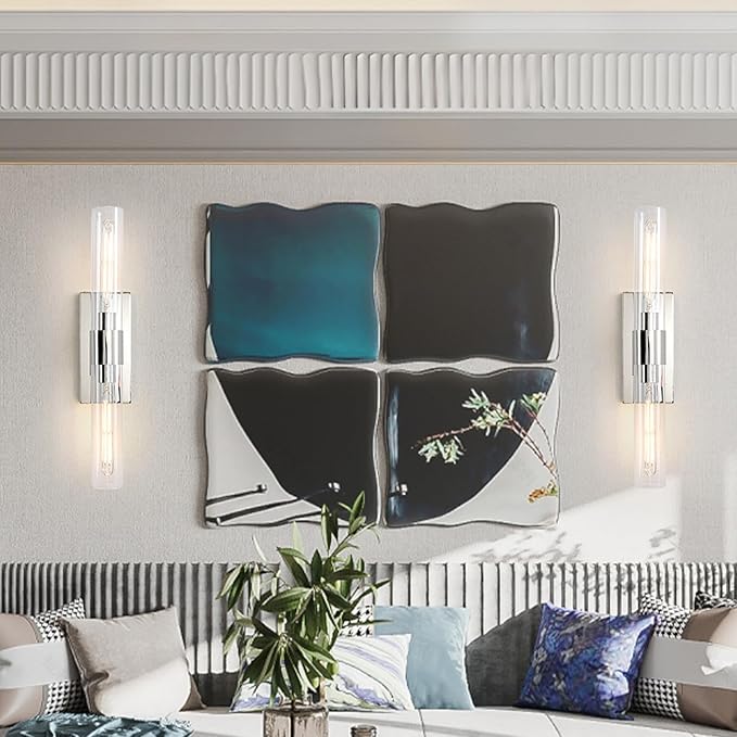 YUYI Nickel Wall Sconces Set of Two, 22.8'' Indoor Sconces Wall Decor Set of 2 with Clear Glass Shade, Bathroom Vanity Wall Lights for Bathroom Living Room Bedroom Hallway Fireplace Staircase