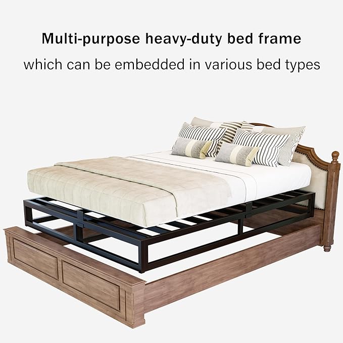 10 Inch California King Bed Frame with Steel Slat Support, Low Profile King Metal Platform Bed Frame Support Mattress Foundation, No Box Spring Needed/Easy Assembly/Noise Free