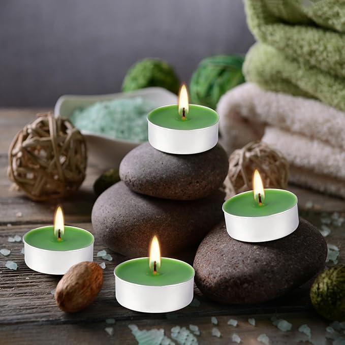 100 Pack Scented Tealight Candles 4 Hours, Spring Aromatherapy Candles for Votive Home, Wedding Holiday and Emergency (Dark Green)